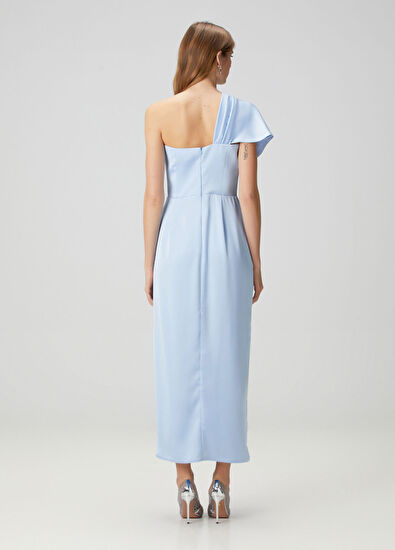 ZEYNEP ERDOGAN Açık Mavi Saten Asimetrik Kadın Uzun Abiye Elbise - 4