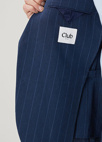 Beymen Club Navy Blue Striped Patterned Linen Suit - 9