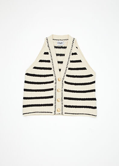 Beymen Club Ekru Siyah Çizgili Yelek - 7
