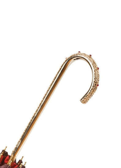Pasotti Red Rose Pattern Brass Handle Manual Umbrella - 3
