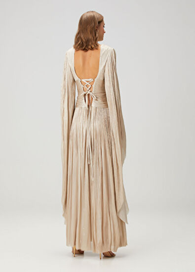 Aylin Silver Maksi İpek Abiye Elbise - Görsel 5