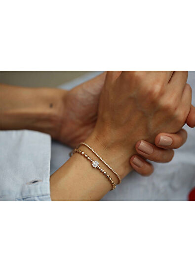 Reis Kuyumculuk Su Yolu 14 Ayar Kadın Rose Altın Pırlanta Bileklik - 5