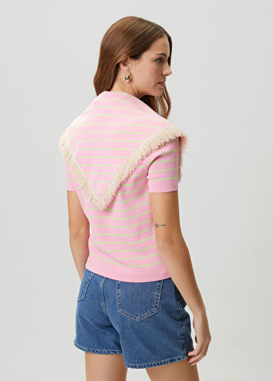 Beymen Club Pembe Çizgili Fular Detaylı Polo Triko - 5