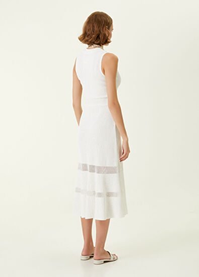 Beymen Club Beyaz Transparan Detaylı Midi Triko Elbise - 5