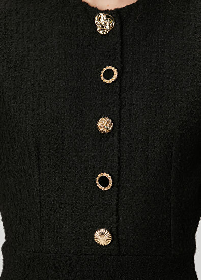 Beymen Club Black Gold Button Detailed Midi Tweed Dress - 6
