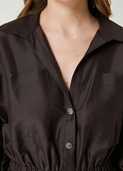 Kahverengi Midi Tafta Elbise Beymen Club Kahverengi Midi Tafta Elbise - 5