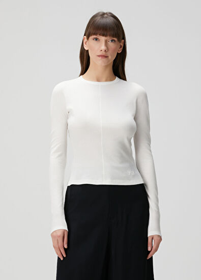 Y-3 Fitted Beyaz Uzun Kol T-shirt - 3