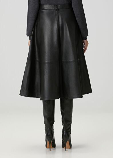 The Frankie Shop Black Midi Leather Skirt - 4