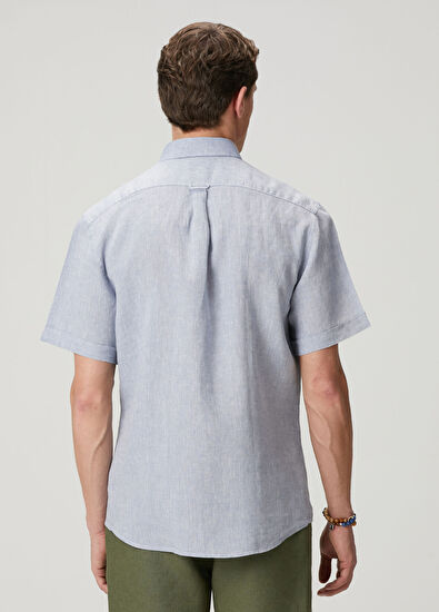 Beymen Club Light Blue Comfort Fit Short Sleeve Linen Shirt - 6