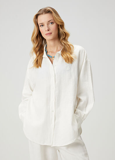 Beymen Club Kırık Beyaz Keten Oversized Gömlek - 3