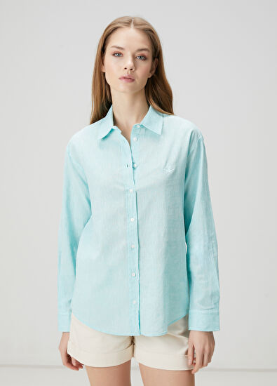 Beymen Club Turkuaz Keten Gömlek - 3