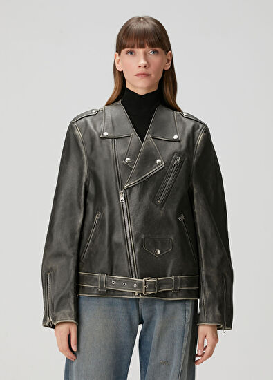 MM6 Maison Margiela Dark Brown Leather Jacket - 3