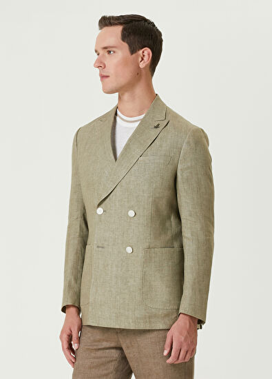 Beymen Club Açık Haki Keten Kruvaze Ceket - 4