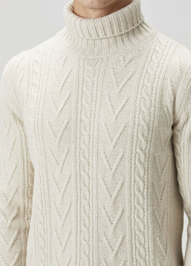 Fedeli Kırık Beyaz Saç Örgülü Yün Triko - 5