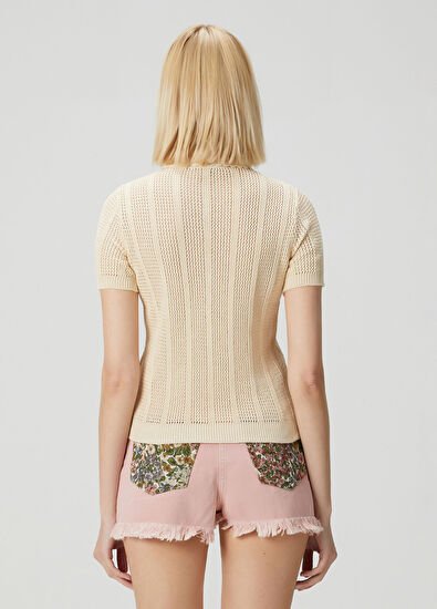 Beyaz Kısa Kollu Polo Triko - Görsel 5