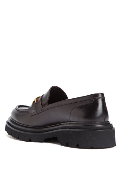 Beymen Club Kahverengi Zincir Logo Kadın Deri Loafer - 3