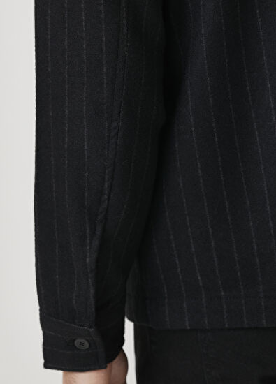 Beymen Club Siyah Çizgi Desenli Yün Dış Gömlek - 7