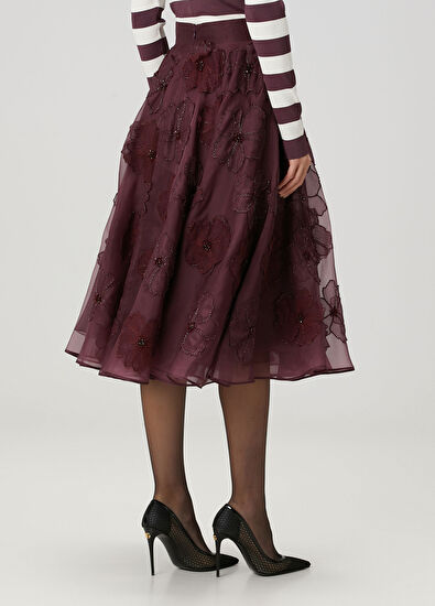 Dolce&Gabbana Bordo İşlemeli Midi İpek Organza Etek - 4
