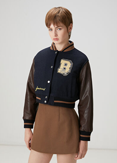 Beymen Club Navy Blue Brown Crop Jacket - 3