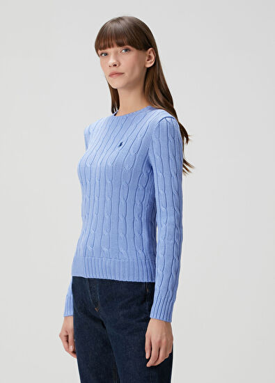 Mavi Saç Örgülü Triko - Görsel 4