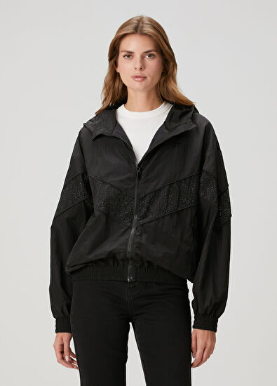 Siyah Kristal Taşlı Yağmurluk - Görsel 4