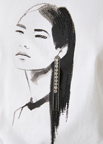 Beymen Club Beyaz Taşlı Kadın Baskılı T-shirt - 5