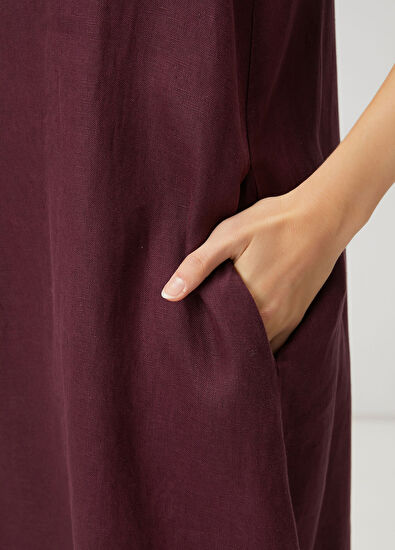 Beymen Club Burgundy A-Line Maxi Linen Dress - 7