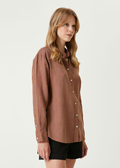 Beymen Club Kahverengi Kuş Logolu Keten Gömlek - 3