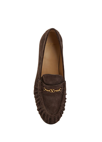 VLogo Koyu Kahverengi Kadın Süet Loafer - Görsel 5