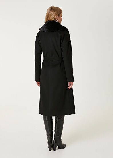 Beymen Club Siyah Yakası Suni Kürklü Kruvaze Kaşe Palto - 6