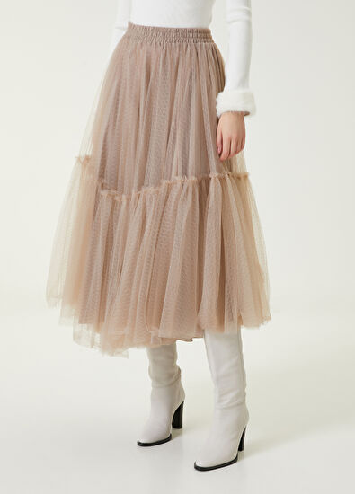 Beymen Club Bej Kabarık Midi Abiye Tütü Etek - 3