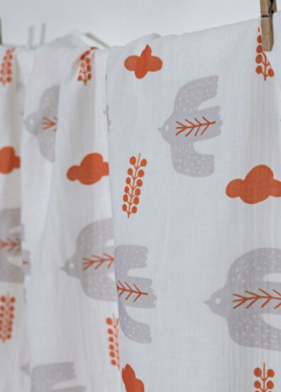 Itsy Bitsy Kids Bird of Life Renkli Gri Müslin Bebek Örtüsü 70 x 70 cm - 5