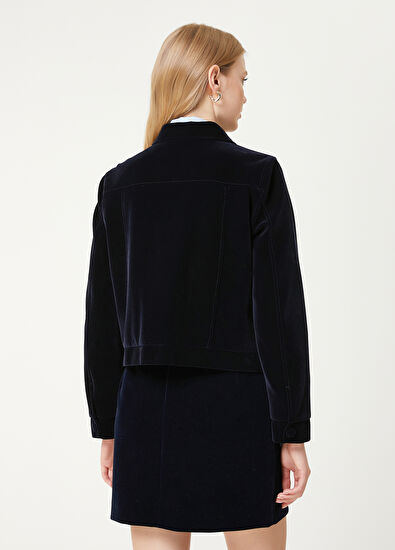 Beymen Club Navy Blue Velvet Trucker Jacket - 6