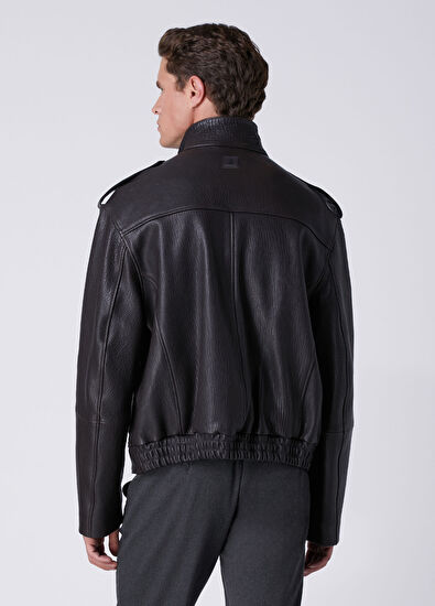 Beymen Club Dark Brown High Neck Leather Jacket - 5