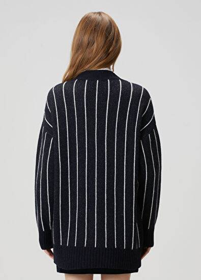 Beymen Club Lacivert Çizgili Yün Hırka - 5