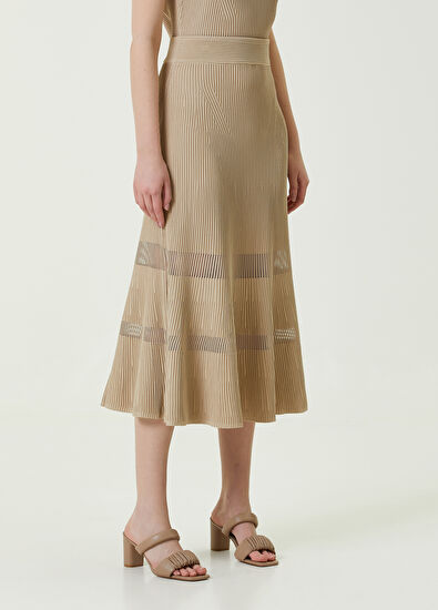 Beymen Club Bej Transparan Detaylı Midi Triko Etek - 3