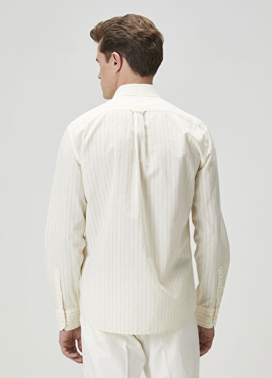 Beymen Club Slim Fit Cream Striped Shirt - 5