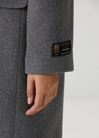 Oversized Gri Kruvaze Yün Palto - Görsel 9