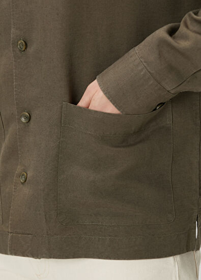 SimpleQloth Qsimple Premium Haki Keten Erkek Ceket - 7