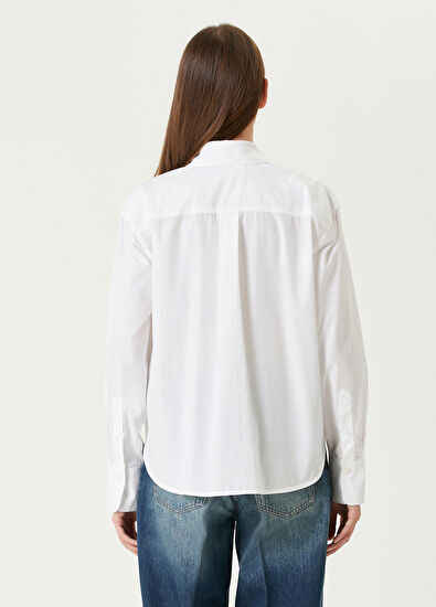 Victoria Beckham Beyaz Cropped Gömlek - 5