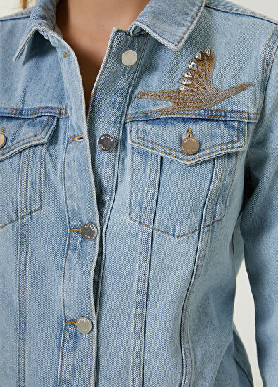 Beymen Club Mavi İşlemeli Logolu Denim Ceket - 5