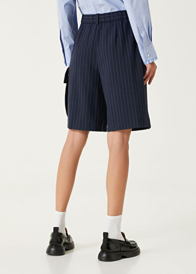 Maje Ivaldo Lacivert Çizgili Yün Bermuda - 5