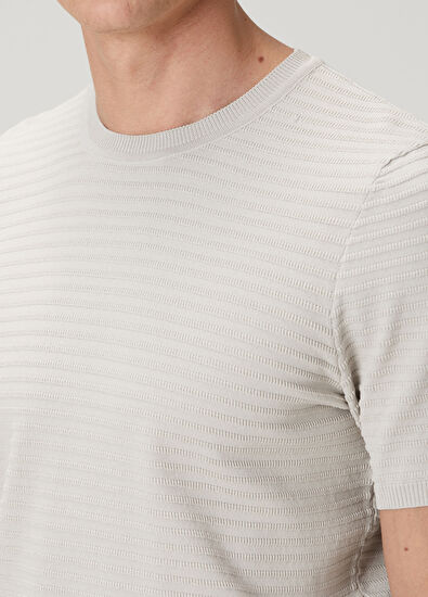 Beymen Club Grey Horizontal Knit Textured Short Sleeve Sweater - 6