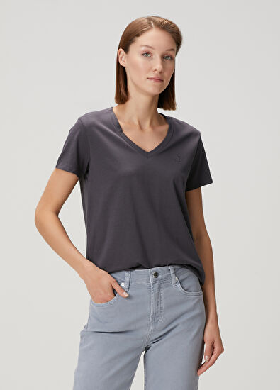 Beymen Club Antrasit V Yaka Dökümlü T-shirt - 3