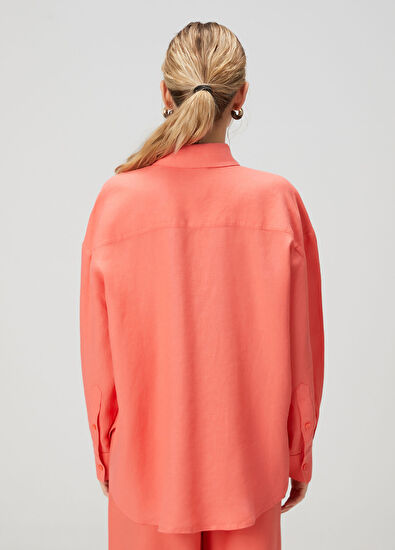 Beymen Club Oversize Somon Logolu Keten Gömlek - 6