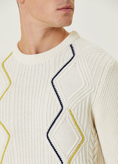 Beymen Club Ecru Diamond Jacquard Wool Sweater - 6