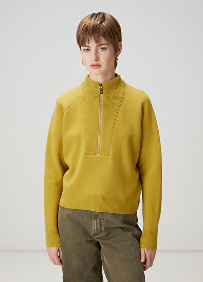 Beymen Club Yağ Yeşili Yarım Fermuarlı Yün Kazak - 5