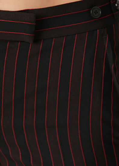 McQueen Bordo Siyah Çizgili Yün Pantolon - 5