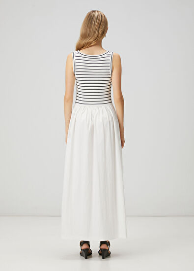 Beymen Club Off-White Striped Maxi Jersey Dress - 5