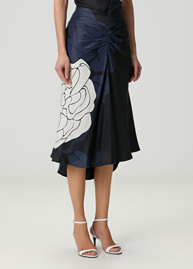 Victoria Beckham Lacivert Çiçek Desenli Midi Etek - 3
